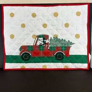 Christmas Mickey Mouse Quilted Std Pillow Sham Mickey in red green truck w/ tree